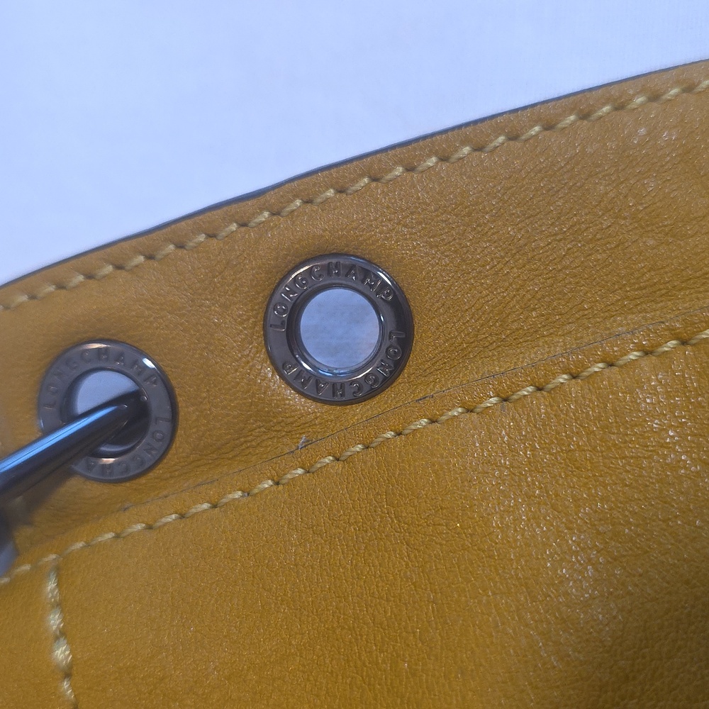 Longchamp Leather Shoulder Bucket Bag, Mustard Brown - Picture 3 of 11